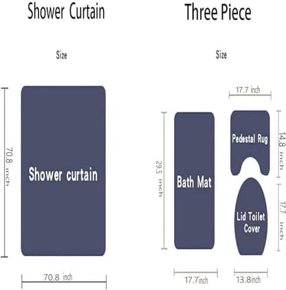 Yddsky 4 Pcs Black Geometric Shower Curtain Set with Rugs Bathroom Set
