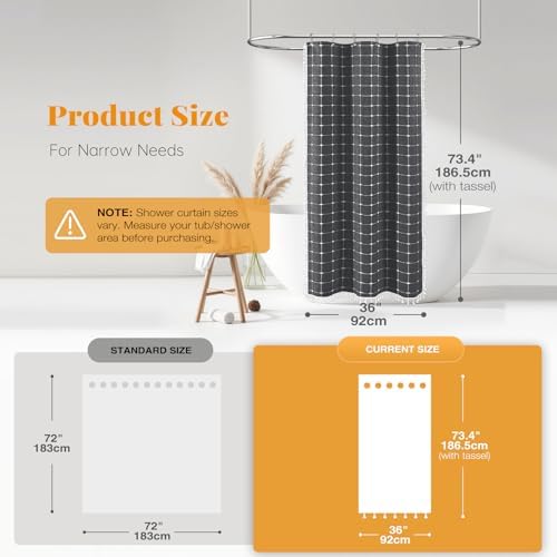 BTTN Stall Boho Farmhouse Linen Shower Curtain Set, 36x72, Charcoal Gray