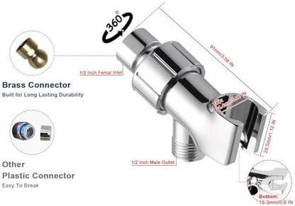 NearMoon Adjustable Shower Arm Mount- with Universal Wall Hook Bracket and Brass Pivot Ball, Shower Head Holder for Hand Held Showerheads (Chrome Finish)