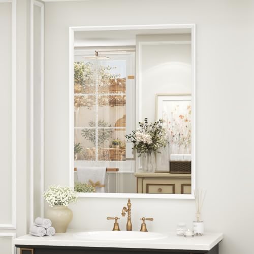 White Framed Bathroom Mirror 24x32, White Vanity Mirrors for Wall