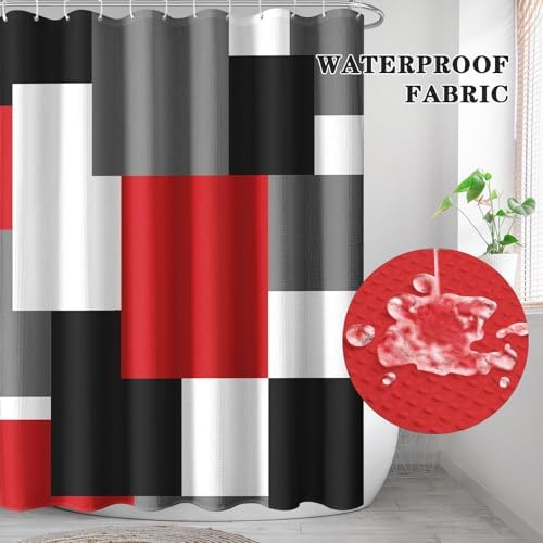 Shower Curtain Set, for Bathroom Decor 72" x 72", Geometric Red