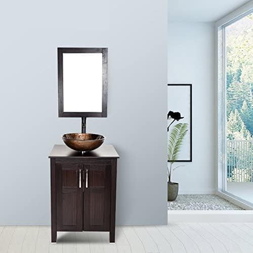 YOURLITE Bathroom Vessel Sink – Modern Tempered Glass Washing Bowl with Oil Rubbed Bronze Faucet and Pop Up Drain 16.5 Inch