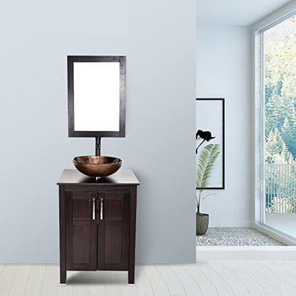 YOURLITE Bathroom Vessel Sink – Modern Tempered Glass Washing Bowl with Oil Rubbed Bronze Faucet and Pop Up Drain 16.5 Inch