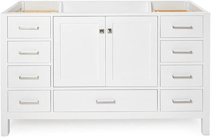 ARIEL Cambridge 60-inch Bathroom Vanity Base Cabinet,Solid Wood, 2 Soft Closing Doors, 9 Dovetail Drawers, White