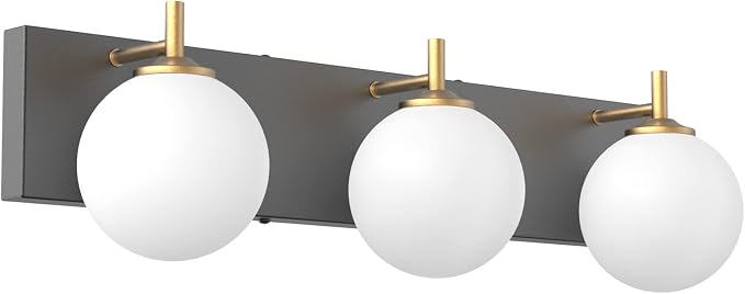 Aipsun Mid Century Modern Bathroom Vanity Light 3 Lights Milky White Glass Shades Black/Golden Bathroom Light Fixture(Exclude Bulb)