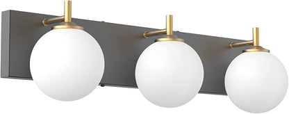 Aipsun Mid Century Modern Bathroom Vanity Light 3 Lights Milky White Glass Shades Black/Golden Bathroom Light Fixture(Exclude Bulb)