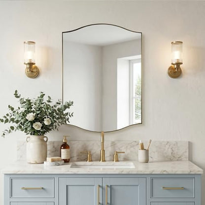 ANDY STAR Gold Bathroom Mirror, 22"x30" Scalloped Wall Mirror in Stainless Steel Metal Frame, Unique Vanity Mirror with Modern Curved Edge Design, Ideal for Bathroom, Bedroom, Entryway