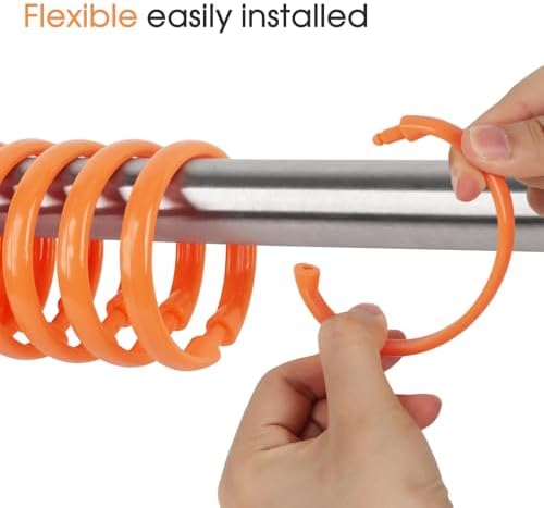 Orange Shower Curtain Hooks - 12 Pcs Circular Plastic Shower Curtain Rings for Bathroom - O Shaped Orange Shower Hooks Rings for Shower Curtain Rod