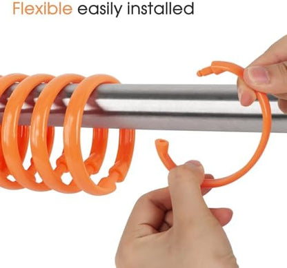 Orange Shower Curtain Hooks - 12 Pcs Circular Plastic Shower Curtain Rings for Bathroom - O Shaped Orange Shower Hooks Rings for Shower Curtain Rod