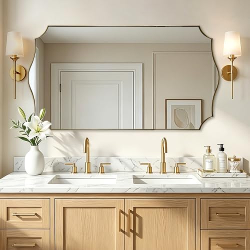 ANDY STAR 30"x55" Brushed Gold Scalloped Mirror for Bathroom Sink
