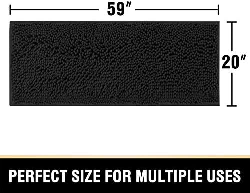 H.VERSAILTEX Bathroom Rugs Bath Mat Bath Rugs Bath Mats for Bathroom Non Slip Extra Thick Buncy Soft Chenille Bath Rug Fulffy Shag, Indoor Rug Runner Carpet for Living Room (Black, Large 59" x 20")