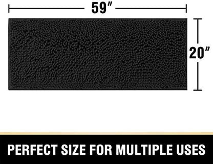 H.VERSAILTEX Bathroom Rugs Bath Mat Bath Rugs Bath Mats for Bathroom Non Slip Extra Thick Buncy Soft Chenille Bath Rug Fulffy Shag, Indoor Rug Runner Carpet for Living Room (Black, Large 59" x 20")