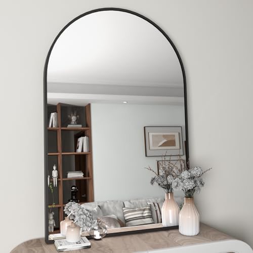 Wall Mounted Mirror, Arched Wall Mirror for Bathroom, 2 Pieces 24"x36" Arch Bathroom Mirror with Metal Frame, Black Vanity Mirror Decor for Mantle, Bedroom, Entryway, Living Room