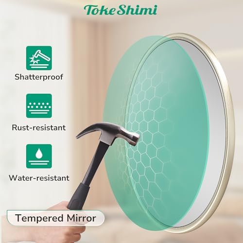 TokeShimi 36 in Round Brushed Nickel Mirror, Tempered Shatterproof Circle Wall Mirror, Farmhouse Metal Mirrored for Restroom, Entryway, Bedroom, Vanity, Living Room