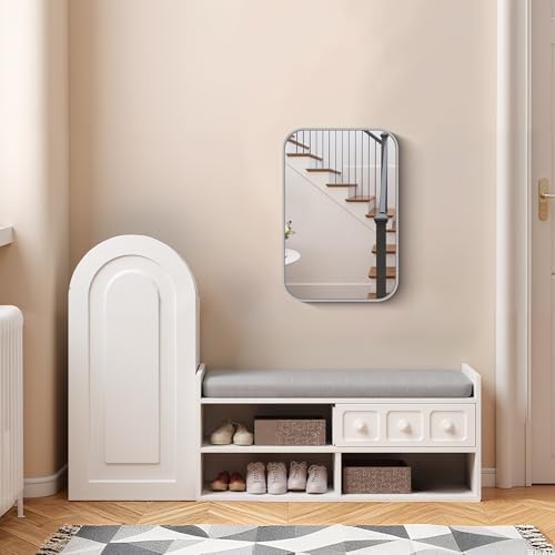 FORBATH Bathroom Mirror for Over Sink 16x24 Inch Silver, Rectanglar Wall Mirror with Metal Frame, Rounded Corners for Bathroom, Bedroom, Entryway Decor (Horizontal or Vertical)