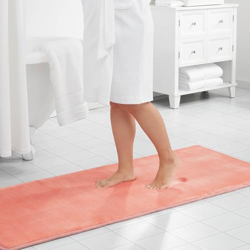 Memory Foam Bath Mat Non Slip Absorbent Super Cozy Velvet Bathroom Rug Carpet (60 inches X 24 inches, Peach)