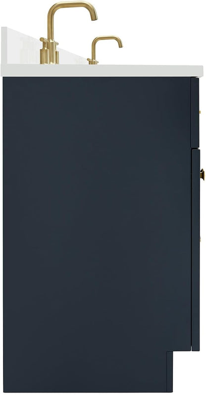 ARIEL Hamlet 66-inch Bathroom Vanity with Sink,Solid Wood, 1.5-inch Pure White Quartz Countertop, Double Rectangular Porcelain Sink, 4 Soft Closing Doors, 3 Dovetail Drawers, Midnight Blue