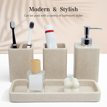 YMXYJM Bathroom Accessories Set, 4 Piece Toothbrush Holder Set - Sand Beige