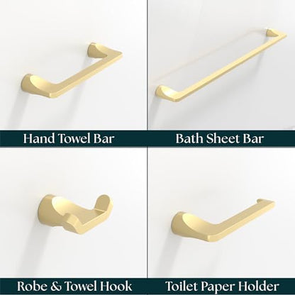 Mega Handles Bathroom Accessory Set Satin Brass - 4-Piece, Towel Bar, Hooks