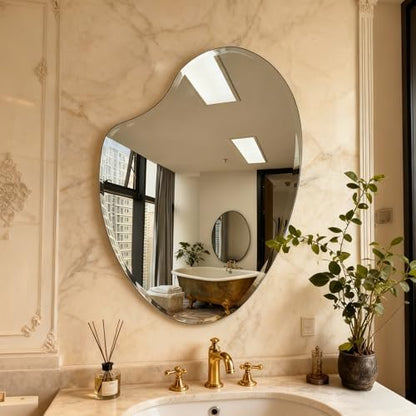 Heart Frameless Wall Mirror, 20 x 28 Inch, Beveled Edge Bathroom Mirror