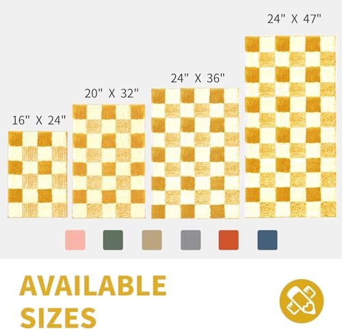 CozeCube Harvest Gold Checkered Bath Mat 24"x16" Non Slip Washable Rug