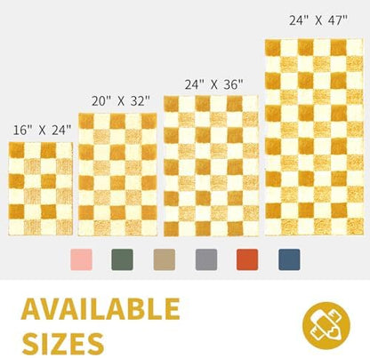 CozeCube Harvest Gold Checkered Bath Mat 24"x16" Non Slip Washable Rug
