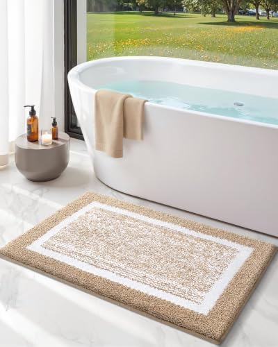 Color&Geometry Bathroom Runner Non Slip, Simple and Stylish,24"x43",Khaki