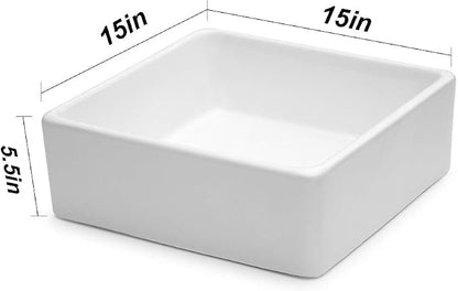 15x15 Square Bathroom Vessel Sink Porcelain Ceramic White Vanity Sink Above Counter Modern Sink for Cabinet, Lavatory, Hotel Art Basin, Home Washing Basin