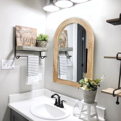 LOSOUR 2 Pack Arched Mirror, Farmhouse Decor Solid Wood Frame Wall Mirror, Vintage Bathroom Mirrors or Bathroom, Living Room,Bedroom, Entryway, Hallway,Foyer (Brown, 2 Pack-30 L x 20" W)