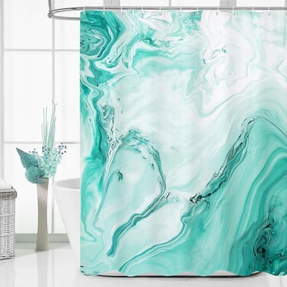Teal Blue Marble Fabric Shower Curtain, Abstract Watercolor, 72 x 72