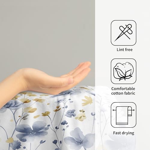 Blue Floral Hand Towels 14x28 Inch Grey Yellow Watercolor Flower Absorbent Microfiber Soft Dish Washing Cloth Face Tea Towel for Home Hotel Gym Laundry Room Kitchen Bathroom Decor