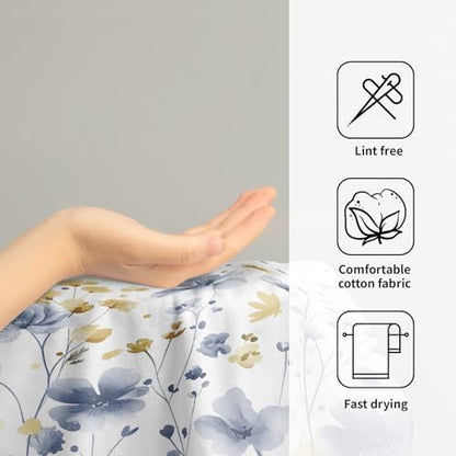 Blue Floral Hand Towels 14x28 Inch Grey Yellow Watercolor Flower Absorbent Microfiber Soft Dish Washing Cloth Face Tea Towel for Home Hotel Gym Laundry Room Kitchen Bathroom Decor