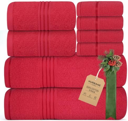 8 Piece Bath Towels for Bathroom - 100% Cotton, Soft Absorbent Bathroom Towels Set - 2 Extra Large Bath Towels, 2 Hand Towels & 4 Washcloths - Hotel Spa Thick Plush Towel, Red