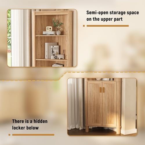 INNOD 69" Tall Corner Shelf with Doors, 6-Tier Corner Storage Cabinet with Doors, Space Saver Shelf for Bathroom, Bathroom Floor Cabinet for Living Room Kitchen, Hallway