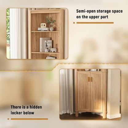 INNOD 69" Tall Corner Shelf with Doors, 6-Tier Corner Storage Cabinet with Doors, Space Saver Shelf for Bathroom, Bathroom Floor Cabinet for Living Room Kitchen, Hallway