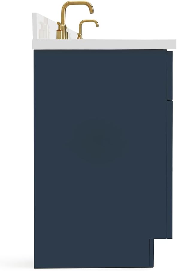 ARIEL Hamlet 60-inch Bathroom Vanity with Sink,Solid Wood, 1.5-inch Pure White Quartz Countertop, Double Rectangular Porcelain Sink, 4 Soft Closing Doors, 3 Dovetail Drawers, Midnight Blue