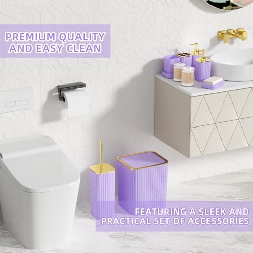 XLHOMO Bathroom Accessory Set - 26PC Bathroom Shower Curtain and Rug Set, Bathroom Accessories Set, Purple Bathroom Set with Trash Can, Toilet Brush, Qtip Holder & Soap Dispenser