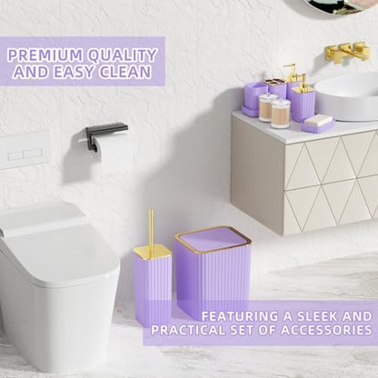 XLHOMO Bathroom Accessory Set - 26PC Bathroom Shower Curtain and Rug Set, Bathroom Accessories Set, Purple Bathroom Set with Trash Can, Toilet Brush, Qtip Holder & Soap Dispenser