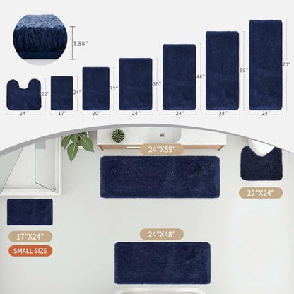 Disolla Navy Bathroom Rug 20x32 - Non-Slip Plush Thick Bath Mat, Highly Absorbent & Ultra Soft Fluffy Floor Mat, Machine Washable for Shower and Tub