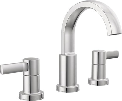 Delta Albion Chrome Bathroom Faucet 3 Hole, 8 Inch Widespread Bathroom Sink Faucet for Vanity, Metal Push-Pop Drain Assembly, Chrome 35855LF