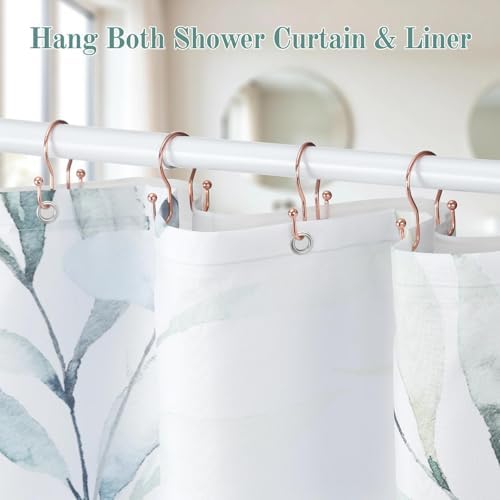 Goowin Shower Curtain Hooks, 12 Pcs Shower Curtain Rings, Stainless Steel Shower Curtain Hangers, Metal Shower Curtain Hooks Rings Rust Proof, Minimalist Shower Hooks for Shower Curtain, Rose Gold
