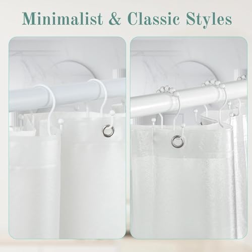Goowin Shower Curtain Hooks, 12 Pcs Shower Curtain Rings, Stainless Steel Shower Curtain Hangers, Metal Shower Curtain Hooks Rings Rust Proof, Minimalist Shower Hooks for Shower Curtain, White