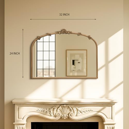 Besdomus Vintage Gold Mirror for Vanity: 32"x24" Traditional Arched Mirror