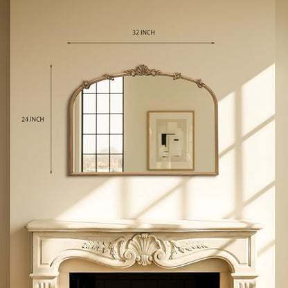 Besdomus Vintage Gold Mirror for Vanity: 32"x24" Traditional Arched Mirror