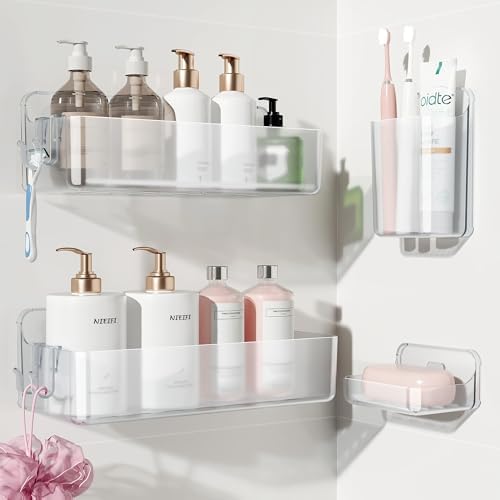 Nieifi Adhesive Shower Shelves, Clear, 4 Pieces