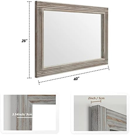 YOSHOOT Hand-Made Wooden Spliced Wall Mirror for Bathroom, Rustic Farmhouse Vanity Mirror, Décor Wall Art, Solid Wood Frame, Vertical or Horizontal Hanging