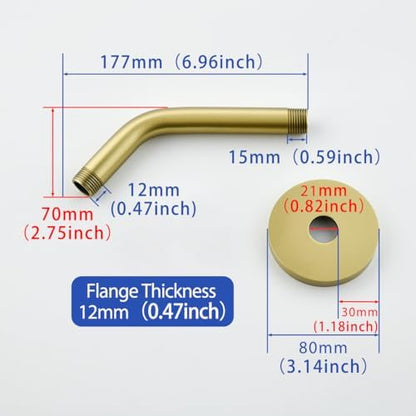 Wall Mounted Shower Arm Extension Head Holder Stainless Stee for Elbow Bathroom Accessories Pipe Bath Tube Brushed Gold,SW-RD91018-6BG.
