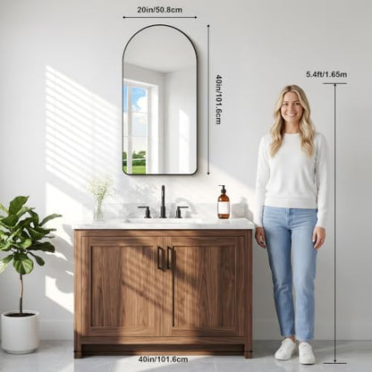 GLASHOM Arched Bathroom Vanity Mirror, 20"x40" Black Frame Wall Mirror