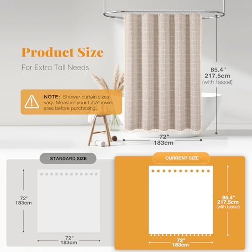 BTTN Long Boho Farmhouse Linen Heavy Duty Shower Curtain, 72x84, Tan/Taupe