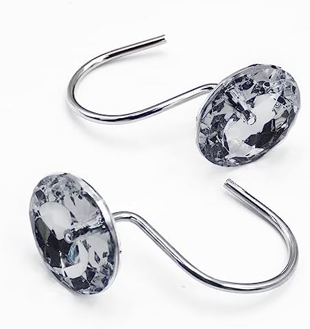 Crystal Diamond Round Shower Curtain Hooks Rings for Bathroom,Grey,12PCS